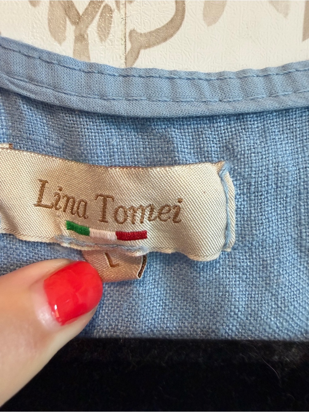 Lina Tomei Sequin & Embroidered 100% Linen Blue Dress size Large - Picture 5 of 10